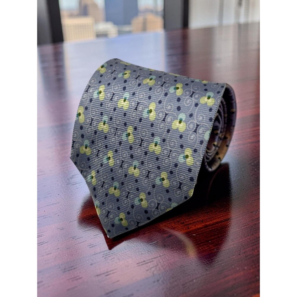 Ermenegildo Zegna Men’s Silk Tie Blue Green Floral Geometric Italy 58” x 3.5”